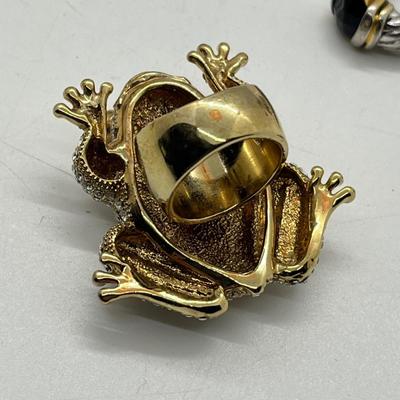 LOT 422: Gold Toned Jewelry Collection Including Awesome Frog Cocktail Ring and more