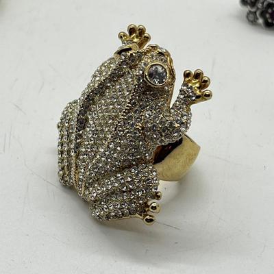 LOT 422: Gold Toned Jewelry Collection Including Awesome Frog Cocktail Ring and more