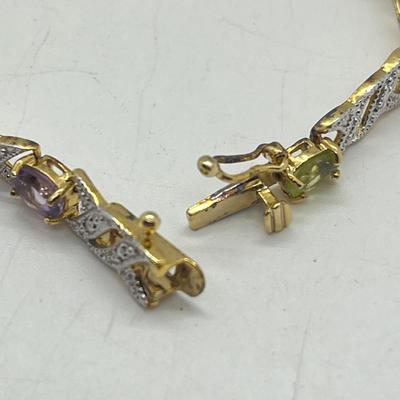 LOT 422: 925 Gold Vermeil and Semi-Precious Gemstone 8" Tennis Bracelet - 8.68 GTW