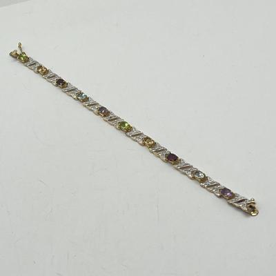 LOT 422: 925 Gold Vermeil and Semi-Precious Gemstone 8" Tennis Bracelet - 8.68 GTW