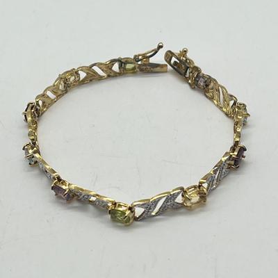 LOT 422: 925 Gold Vermeil and Semi-Precious Gemstone 8" Tennis Bracelet - 8.68 GTW