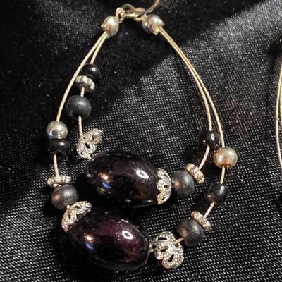 Vintage Bohemian Teardrop Beaded Earrings in Deep Plum & Silver Accents