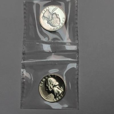 TWO 1963 UNC SILVER WASHINGTON QUARTERS