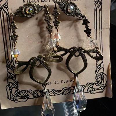 Vintage Roman Originals Pierced Earrings - Aurora Borealis Crystal Drops on Floral Filigree