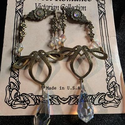 Vintage Roman Originals Pierced Earrings - Aurora Borealis Crystal Drops on Floral Filigree