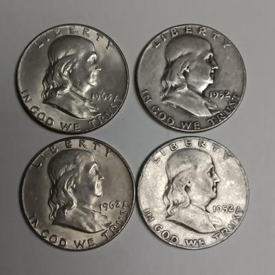 4 FRANKLIN SILVER HALF DOLLARS