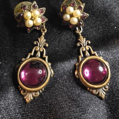 Vintage Victorian-Style Pearl & Amethyst Glass Drop Earrings – Old World Romance