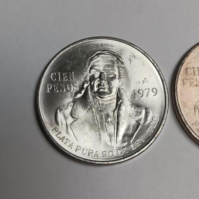 2 CIEN PESOS .720 SILVER COINS