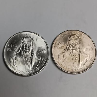 2 CIEN PESOS .720 SILVER COINS