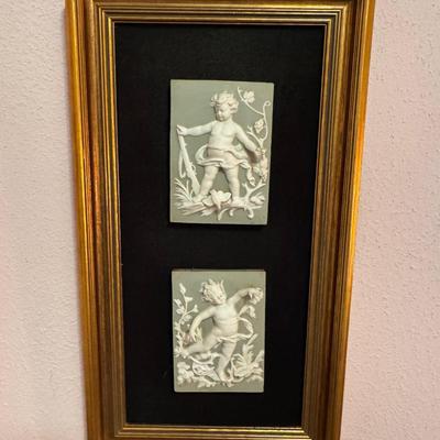 Pair of Cherub Framed Tiles