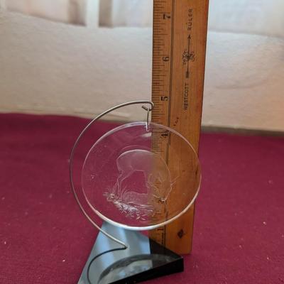 Vintage nativity lamp, two ornaments one with qual etched the other a deer.