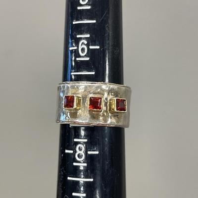 925 ring with 14k gold facets possible garnets