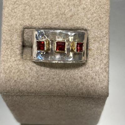 925 ring with 14k gold facets possible garnets