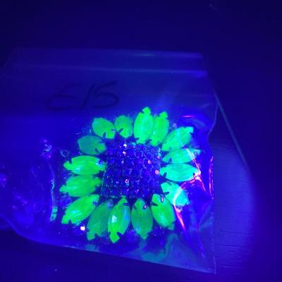 Glowing Green rhinestone brooch and clip on earrings