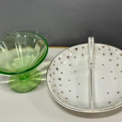 Green glass custard and divided dish