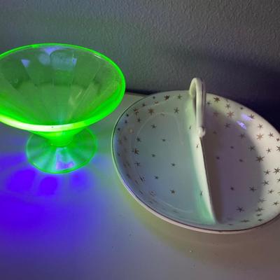 Green glass custard and divided dish