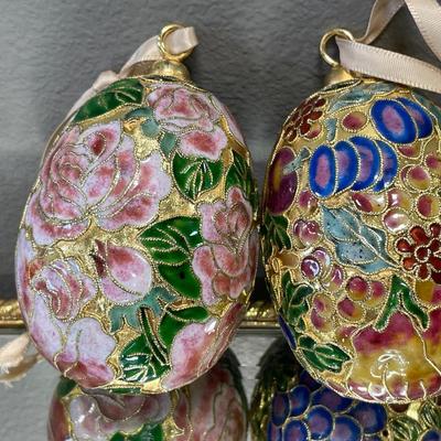 2 cloisonné egg ornaments