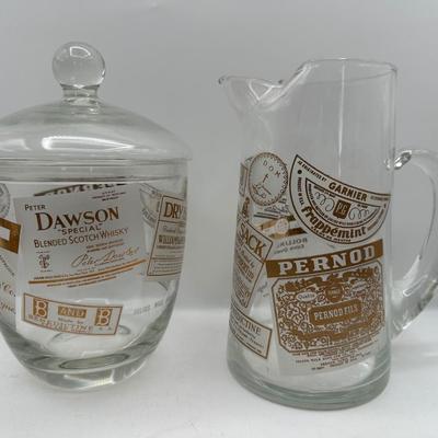Mid-Century Julius Wile Sons Liquor Label Barware Set