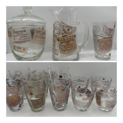 Mid-Century Julius Wile Sons Liquor Label Barware Set