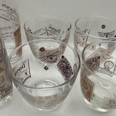 Mid-Century Julius Wile Sons Liquor Label Barware Set