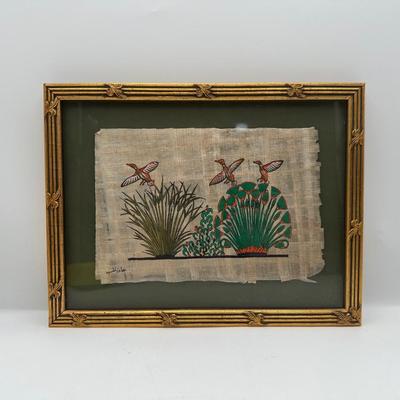 Framed Egyptian Papyrus Artwork with Birds and Plants