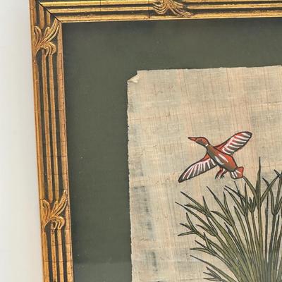 Framed Egyptian Papyrus Artwork with Birds and Plants