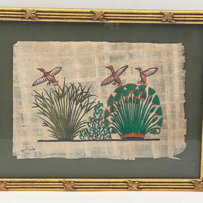 Framed Egyptian Papyrus Artwork with Birds and Plants