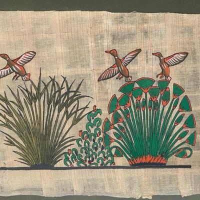 Framed Egyptian Papyrus Artwork with Birds and Plants