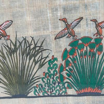 Framed Egyptian Papyrus Artwork with Birds and Plants