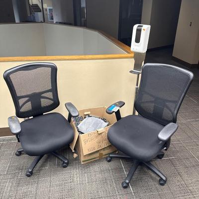 2CLOCK6-phones for parts, two office chairs, and hand sanitizer dispenser