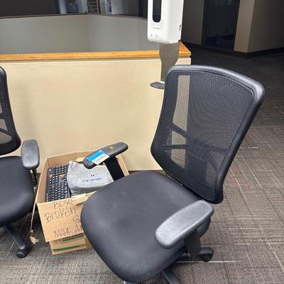 2CLOCK6-phones for parts, two office chairs, and hand sanitizer dispenser