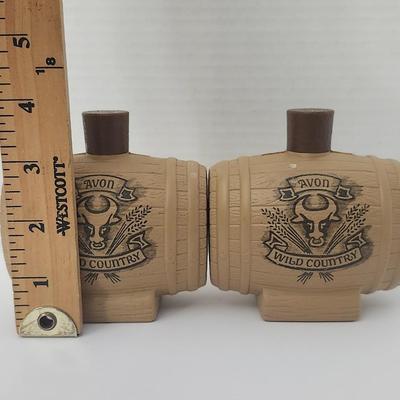 Vintage 1980 Avon Wild Country Aftershave Barrel Bottles Pair Cowboy Western Decor