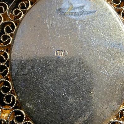 Vintage Italian Micro Mosaic Daisy Brooch - Gold Tone Filigree Frame with Black Glass Back