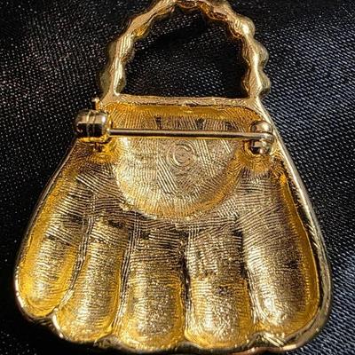 Vintage Gold-Tone Handbag Brooch – Chic Sculpted Purse Pin, – Timeless Fashion Icon