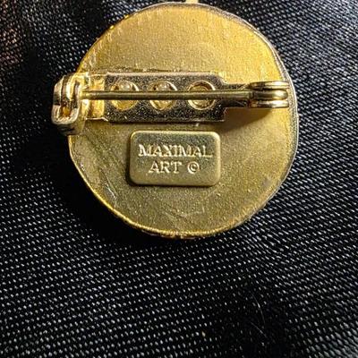 Vintage Maxine Gold Tone Floral Cameo Brooch - Hand-Painted Rose Portrait with Pearl Border