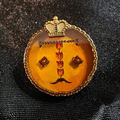 Vintage Maxine Gold Tone Floral Cameo Brooch - Hand-Painted Rose Portrait with Pearl Border