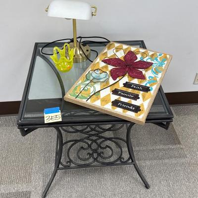 3E5-Glass top table and decor plus Lamp