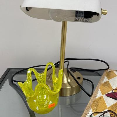 3E5-Glass top table and decor plus Lamp