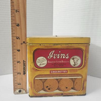 Vintage 1923 Ivins Gingerettes Biscuit Tin Philadelphia Advertising Collectible