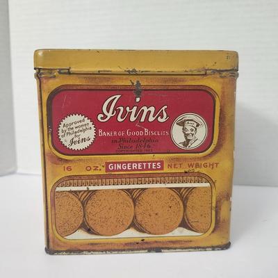 Vintage 1923 Ivins Gingerettes Biscuit Tin Philadelphia Advertising Collectible