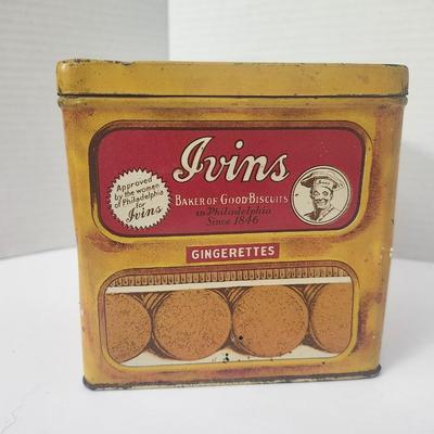 Vintage 1923 Ivins Gingerettes Biscuit Tin Philadelphia Advertising Collectible