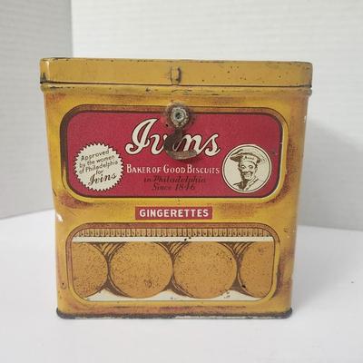 Vintage 1923 Ivins Gingerettes Biscuit Tin Philadelphia Advertising Collectible