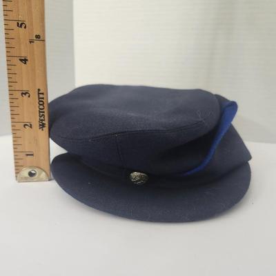 Vintage Navy Blue Civil War Style Kepi Hat with Blue Piping Brass Button Trim
