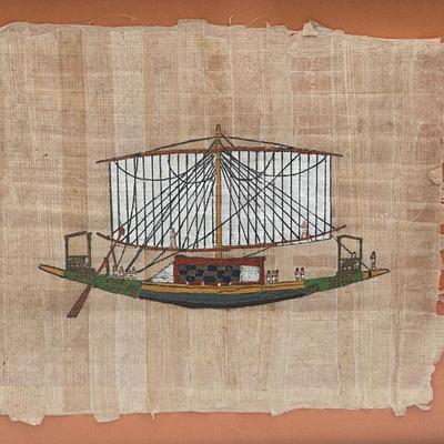 Framed Egyptian Papyrus Artwork – Boat/Ship Scene