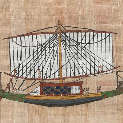Framed Egyptian Papyrus Artwork – Boat/Ship Scene
