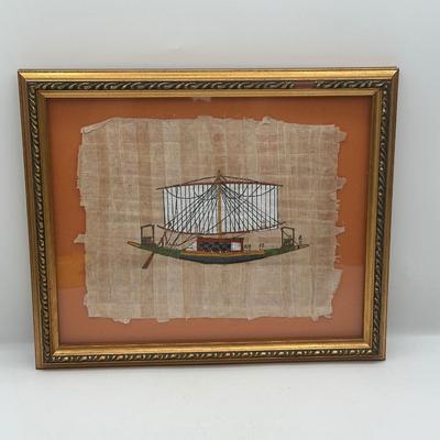 Framed Egyptian Papyrus Artwork – Boat/Ship Scene