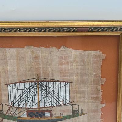 Framed Egyptian Papyrus Artwork – Boat/Ship Scene