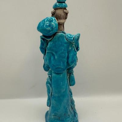 Ceramic Turquoise-Glazed Figure – Marked “Italy,” MONY LTD Label