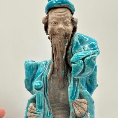 Ceramic Turquoise-Glazed Figure – Marked “Italy,” MONY LTD Label