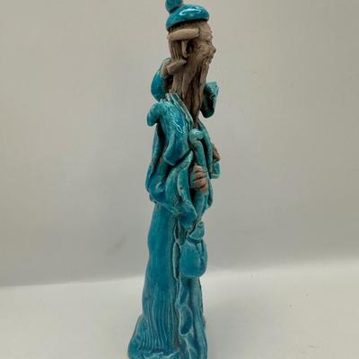 Ceramic Turquoise-Glazed Figure – Marked “Italy,” MONY LTD Label